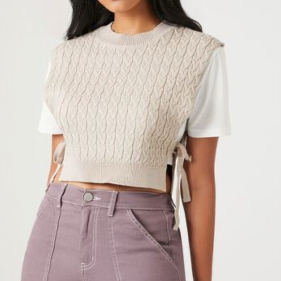 Forever 21 Sweater Vest Beige Combo Crop Top Medium - Picture 1 of 7